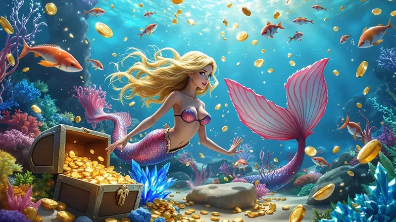 Layar permainan ikan dengan suasana laut dan sasaran bergerak